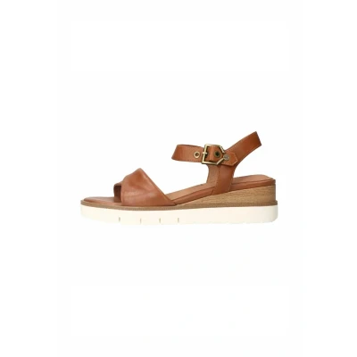 Afbeelding van Manfield Sandalen met plateauzool, Dames, Maat: 42, Cognac Schoenen
