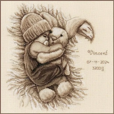 Afbeelding van Vervaco Geboortebord Baby met knuffelkonijn borduren (pakket) PN 0202245