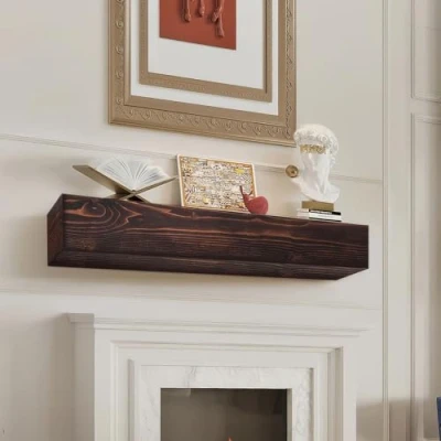Image de VEVOR Étagère Flottante Murale Manteau Cheminée en Bois Marron Rustique 122 cm