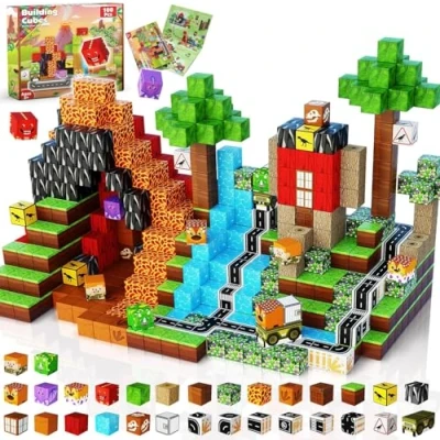 Afbeelding van Goody King magnetische bouwstenen, kubus, 100 stuks, bouw een wereld van prehistorische dinosaurussen voor speelgoed kinderen 3 4 5 6 7 8 9 jaar jongens vanaf