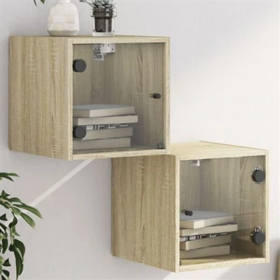 Afbeelding van vidaXL Nachtkastjes met glazen deuren 2 st 35x37x35 cm sonoma eiken