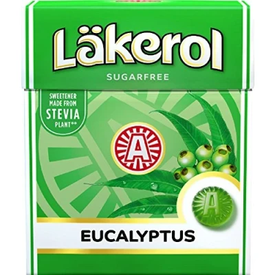 Afbeelding van Läkerol eucalyptus, 4 x 25 g, origineel, Zweeds, suikervrij, stevia tabletten, druppels, dragees, snoep, snoep