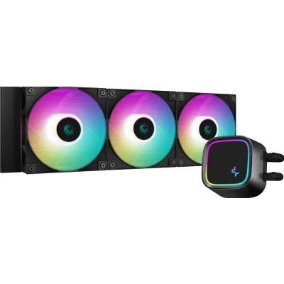 Afbeelding van DeepCool LE720 Vloeistofkoelsysteem processor afmeting radiator: 360 mm (voor Intel LGA 1700, 1200, 115x AMD AM5, AM4) 3x 120 PMW RGB Fans aluminium 4 pins zwart