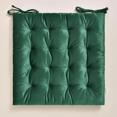 Afbeelding van ROOM99 Nova Stoelkussen, 40 x cm, met strepen, vloerkussen voor buiten, binnen en woonkamer, fluweel, donkergroen