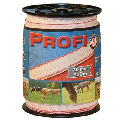 Afbeelding van Profi afrasteringsband 20mm, 6x0,30 TriC, 200m, wit/rood