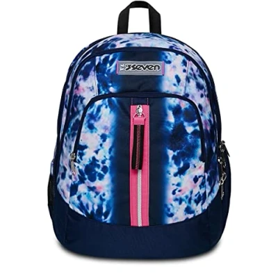 Afbeelding van Seven S.p.a. Schoolrugzak Advanced CLOUDY SHAPES Blauw Roze Rugzak met twee vakken USB PLUG Flessenhouder, Blauw, 31 x 43 24 cm, Rugzak,