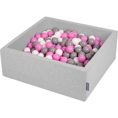 Afbeelding van KiddyMoon ballenbad 90x30cm/300 ballen ∅ 7cm met kleurrijke voor baby&#039;s kinderen vierkant, lichtgrijs:grijs/wit/lichtroze