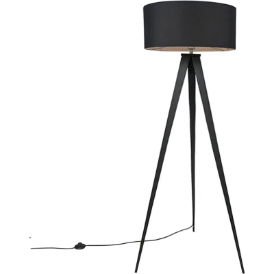 Afbeelding van QAZQA Smart vloerlamp zwart met zwarte kap incl. Wifi A60 Ilse
