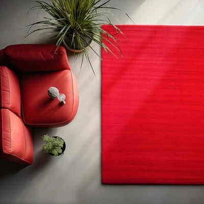 Afbeelding van HomebyHome Vloerkleed, 140 x 200 cm, rood, wasbaar, laagpolig, effen, modern design, antislip, extra zacht, pluizig, voor woonkamer, slaapkamer, kinderkamer