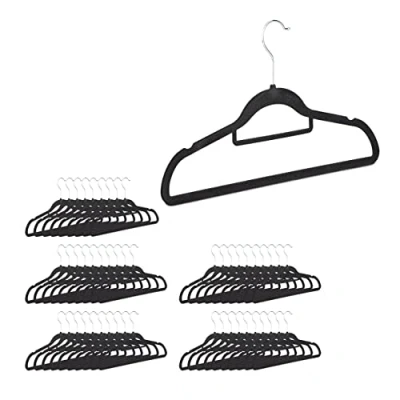 Afbeelding van Relaxdays kledinghangers set broekhanger klerenhangers met stropdashouder antislip Zwart, Pak van 50