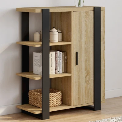 Afbeelding van IDMarket Buffet d&#039;appoint 3 étagères et Placard 70 cm Phoenix Bois Noir