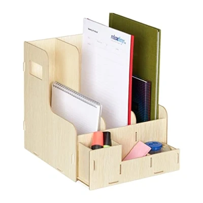 Afbeelding van Relaxdays tijdschriftencassette A4 bureau organizer tijdschrifthouder opbergbakjes bruinen