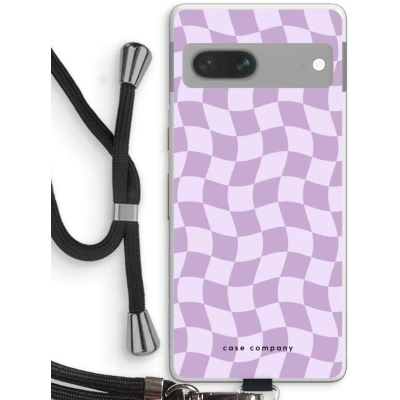 Afbeelding van Case Company® hoesje met Koord geschikt voor Google Pixel 7 Grid Paars Telefoonhoesje Zwart Bescherming aan alle Kanten en Over de Schermrand