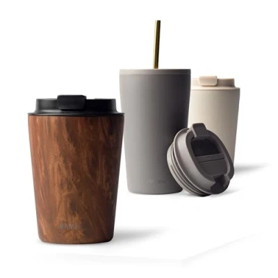 Afbeelding van Mameido Thermosbeker, 350 ml, waterdichte koffiethermos, roestvrij staal, BPA vrije thermobeker, koffiebruin (Oak Wood, 0,35 l)