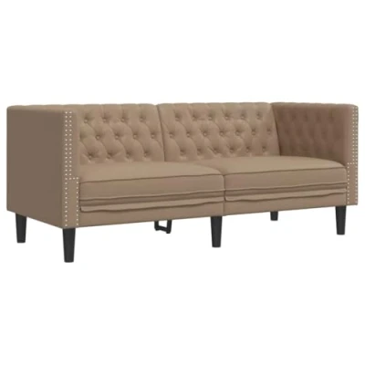 Afbeelding van vidaXL Tweezitsbank Chesterfield stijl kunstleer cappuccinokleurig