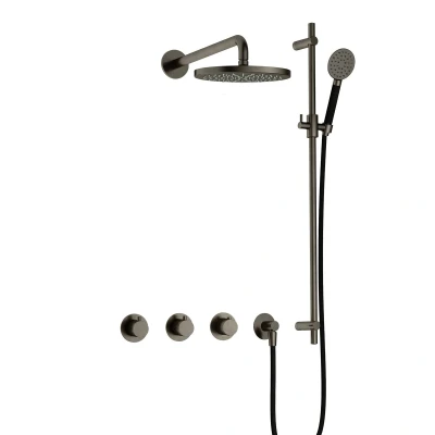 Afbeelding van Hotbath Cobber Regendoucheset IBS70 Verouderd ijzer Ronde handdouche 20cm Hoofddouche Wandarm Handouche met glijstang