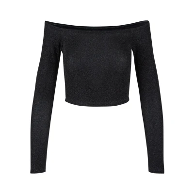 Afbeelding van Urban Classics OFF Shoulder Glitter Longsleeve, Dames, Maat: 4XL, Black