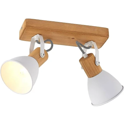 Afbeelding van Lindby buitenspot 2lichts metaal, dennenhout H: 23 cm E14 licht hout, wit