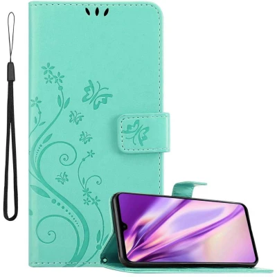 Afbeelding van Cadorabo Hoesje geschikt voor Huawei MATE 20 in BLOEMEN TURKOOIS Beschermhoes bloemmotief met magnetische sluiting, standfunctie en kaartsleuven Book Case Cover Etui