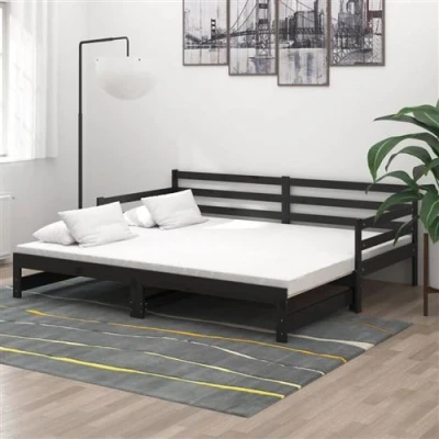Afbeelding van Slaapbank Uitschuifbaar Massief Grenenhout Zwart 2X(90X200) cm 90 x 190 /