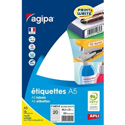 Afbeelding van AGIPA Etui A5 (16F) met 320 permanente multifunctionele etiketten, 25 x 48,5 mm, wit
