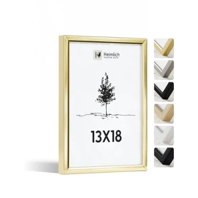 Afbeelding van Heimlich® 1 x fotolijst 13 18 cm van goudkleurig metaal, verpakking, documentenlijst cm, kleine collage, aluminium metalen frame, fotolijst,