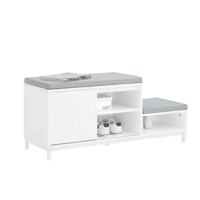 Afbeelding van SoBuy Opbergbank, schoenenbank met 2 gevoerde kussens, onderkast 1 schuifdeur en 3 vakken voor entree, woonkamer, 100 x 35 45 cm, wit, FSR166 W
