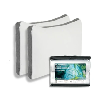 Afbeelding van 2 PACK: 3D Air Kussens Silver Star 1+1 Gratis 60 x 40 cm Traagschuim Vulling Geschikt Voor Zijslaper / Rugslaper &amp; Buikslaper