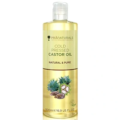 Afbeelding van PraNaturals Koudgeperste ricinusolie, 500 ml, 100% natuurlijk, veganistisch, zuiver, ter bevordering van de haar en wimpergroei, verzachting huid gezicht. Rijk aan omega 6 9