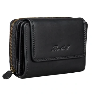 Afbeelding van Benthill Portemonnee van echt leer voor dames, RFID bescherming, damesportemonnee met veel kaartvakken geschenkdoos, zwart., Vintage stijl