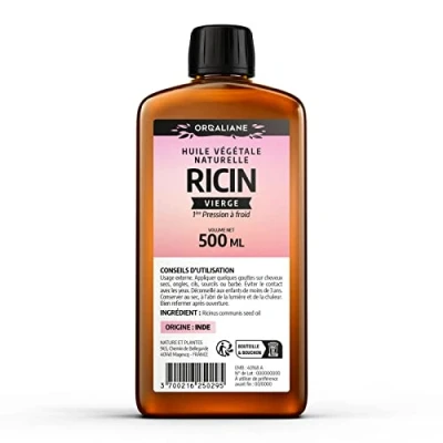 Afbeelding van ORGALIANE Ricinusolie, 500 ml, 100% natuurlijk en koudgeperst, huid, haar, wimpers, nagels, baard,