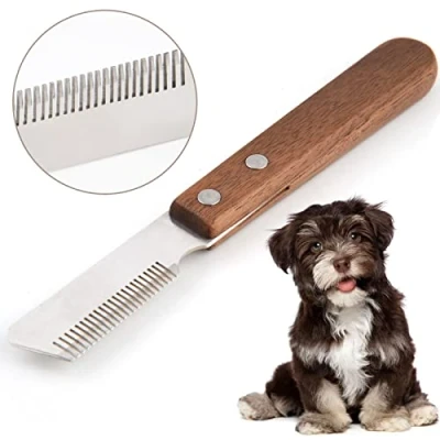 Afbeelding van onebarleycorn Professioneel stripmes voor honden Border Terrier verzorgingsgereedschap Ergonomische houten handgreep (rechtshandig)