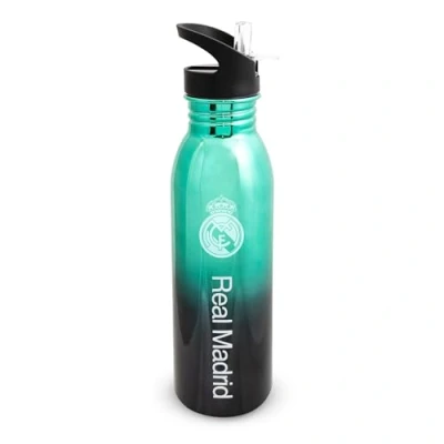 Afbeelding van Hy Pro Officieel gelicentieerde Real Madrid CF UV waterfles, 700 ml, metaal, roestvrij staal, geïntegreerd opvouwbaar rietje, waterdicht, licht, geweldig voetbalcadeau idee