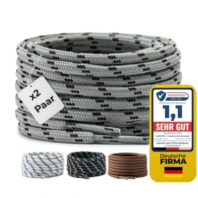 Afbeelding van LaceHype 2 paar ronde veters diameter 4,5 mm voor laarzen werkschoenen outdoor sportschoenen reserveveters van polyester scheurvast grijs/zwart 100 cm