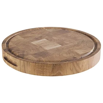 Afbeelding van APS Buffetplank PROFI, diameter: 330 mm, Bruin gemaakt van geolied eikenhout, met omlopende sapgroef, Snijplank,