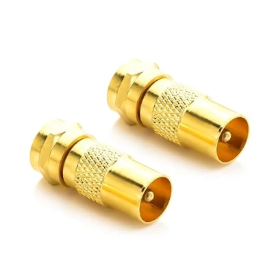 Afbeelding van deleyCON 2 stuks SAT antenne adapter kabel naar zoals SET F connector IEC koppeling interconnecties coaxiale satellietkabel verguld