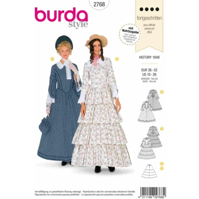 Afbeelding van Burda Naaipatroon 2768 Historische jurk uit 1848 in variaties