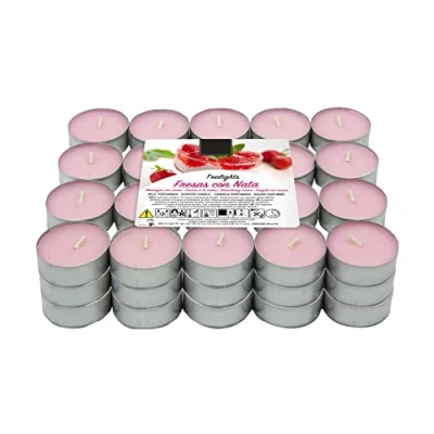 Afbeelding van Set van 60 theelichtjes met aardbeiensmaak crème