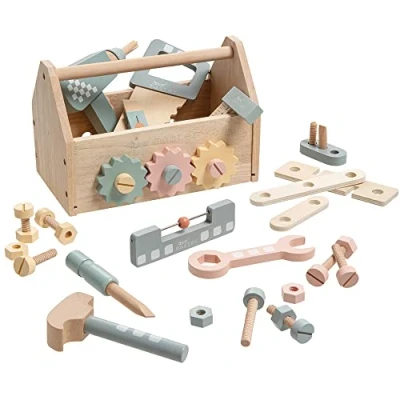 Afbeelding van howa Houten speelgoed gereedschapskist met 45 stuks accessoires voor kinderen 4907