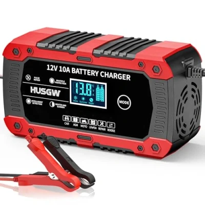 Afbeelding van 10A auto acculader 12V 7 stappen opladen voor intelligent LCD scherm onderhoud, puls reparatie batterijlader