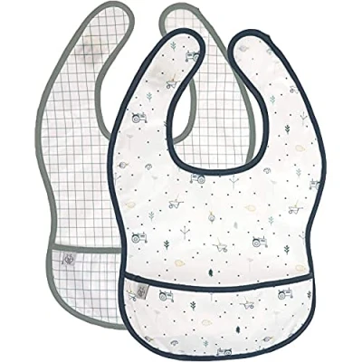Image de LÄSSIG Bébé Bavoir Set 2 Pcs. Avec Protection Anti Chute Hydrofuge/Eva Bib Garden Explorer Traktor