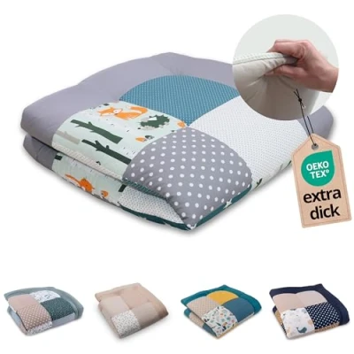Image de tapis d&#039;éveil ULLENBOOM pour bébé 100x100 cm 100% OEKO TEX Fabriqué dans l&#039;UE, épais rembourré Animaux de la forêt Idéale comme jeux bébé, motricité et sol enfant