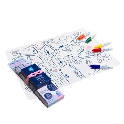 Afbeelding van SUPER PETIT Educatief spel Educatieve placemat Herbruikbare kleuren Magische boom 5 viltstiften en armband inbegrepen Gemakkelijk schoon te maken Herbruikbaar Antibacterieel Vanaf 3