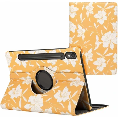 Afbeelding van iMoshion Tablet Hoes Geschikt voor Samsung Galaxy Tab S9 360 Draaibare Design Bookcase 2.0 Geel /Yellow Flowers