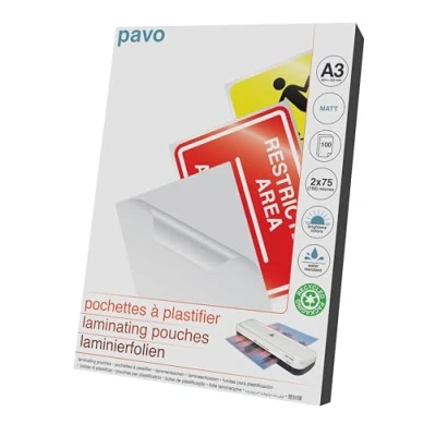 Image de Pavo Premium Lot de 100 pochettes plastification Mat Format A3 2 x 75 microns