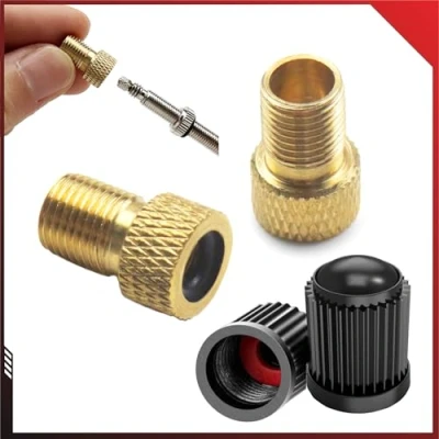 Afbeelding van Pitlane Performance® Fietsventieladapterset; messing adapter voor Presta ventielen; 2 Schrader adapters + ventieldoppen fietsen, e bikes, scooters enz.