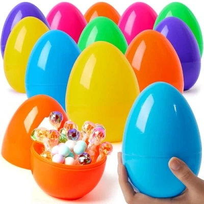 Afbeelding van JOYIN 24 stuks gigantische paaseieren van kunststof, 15,24 cm, leeg, helder, voor het vullen lekkernijen, feestcadeau met paasthema, paaseieren, vulling mand