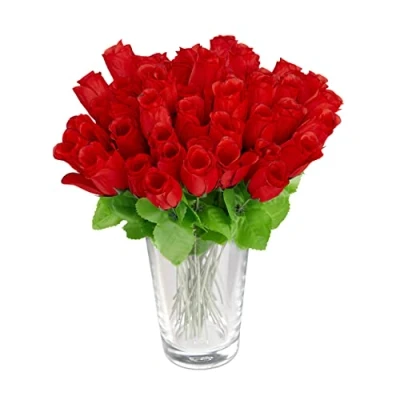 Afbeelding van Relaxdays kunstrozen rood kunstbloemen 48 stuks decoratie nep bloemen steel
