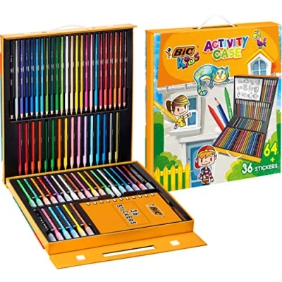 Image de BIC Kids Mallette de Coloriage 24 Crayons Couleurs/24 Feutres/16 Craies et 36 Stickers a Colorier