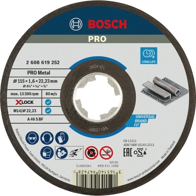 Image de BOSCH 2608619252 Disque à poncer X LOCK droit Expert pour métal 115x1.6x22.23mm